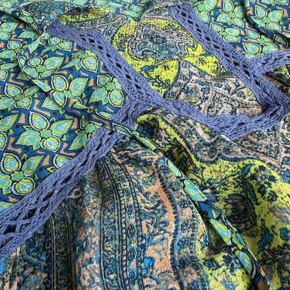 Fig & Flower Anthropologie Boho Top Womens Medium Green Blue Tunic Hippie Blouse - Picture 9 of 11